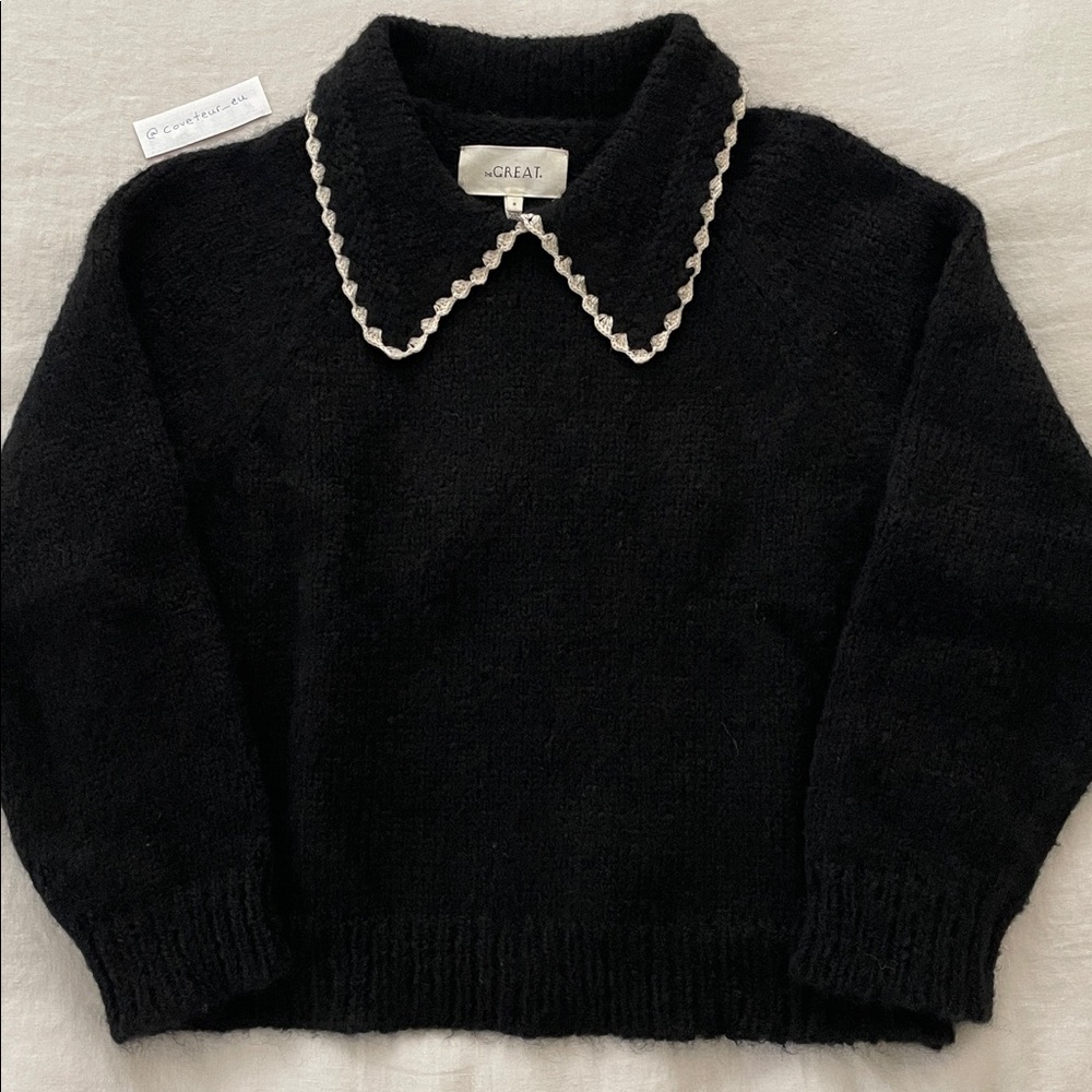 The Great. The Crochet Collar Pullover in Black. Size 0. - Picture 4 of 8